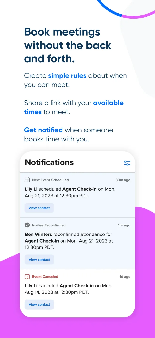 Calendly notifications screen