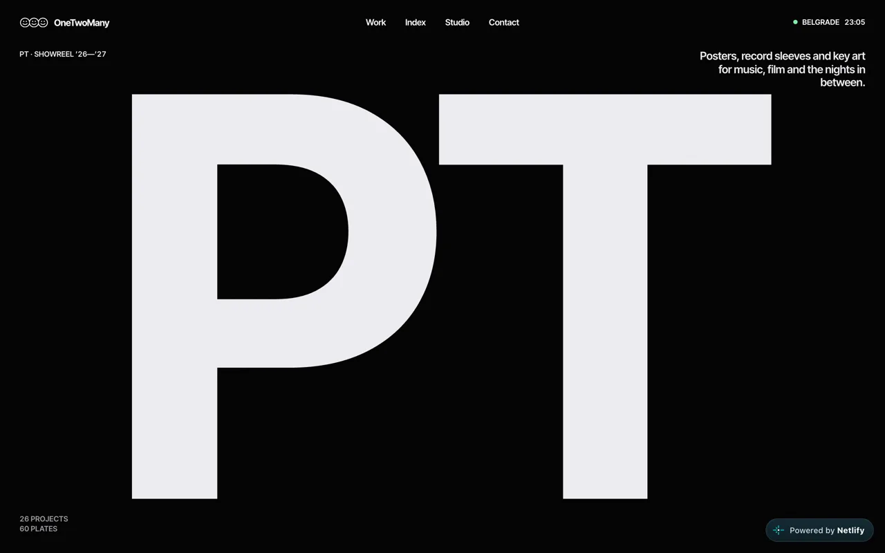 PT showreel site: the PT letters on black