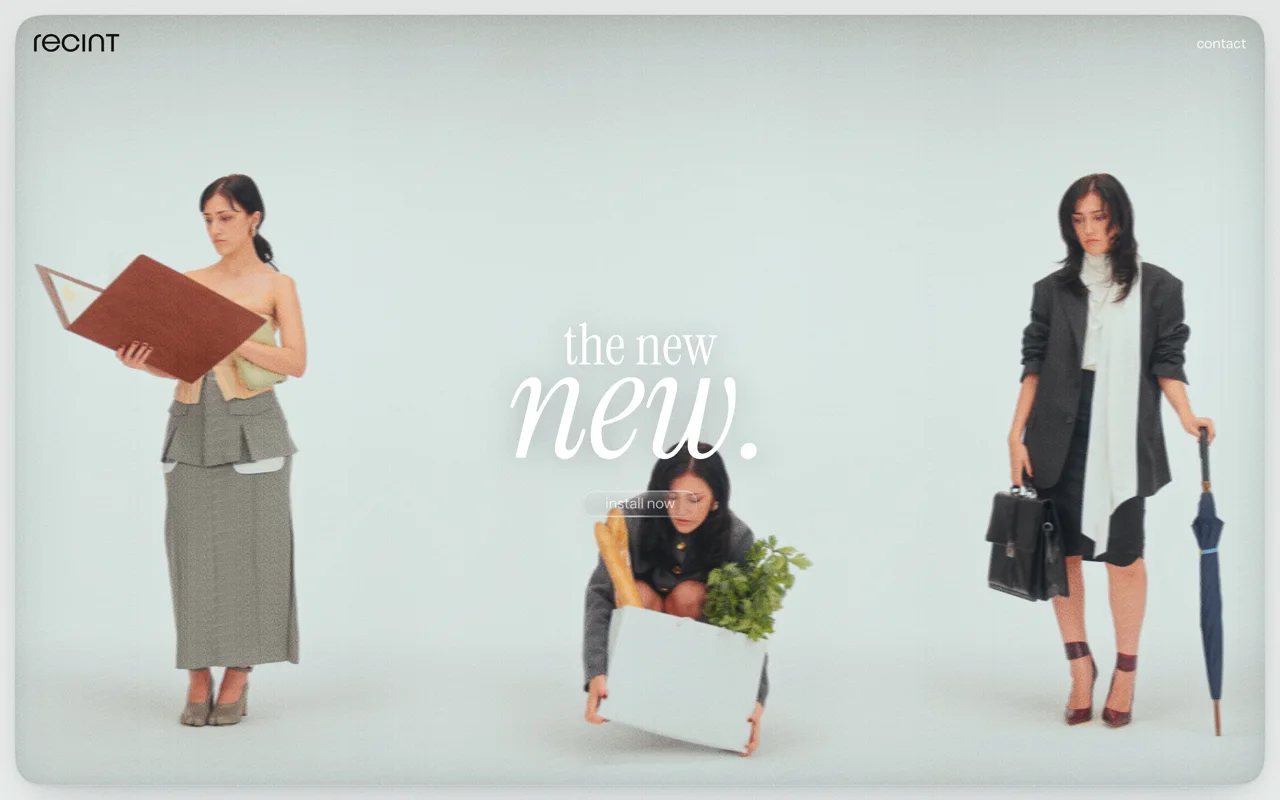 recint.com: “the new new.” over a campaign shot of three women in a white studio